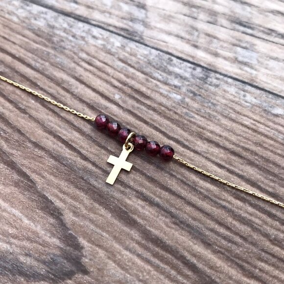 Beaded Cross necklace, gold, Easter gift, Christian gift, minimalist, gemstone, - Picture 4 of 6